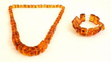 Kocka alakú borostyán nyaklánc 70 cm + karkötő. Amber necklace