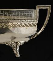 Art deco ezüst kínáló tál (Ag.) csiszolt kristály betéttel. Jelzett, hibátlan. Nettó 148 g / Art dec...