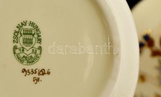 Zsolnay búzavirág mintás váza és pillangó mintás tálka, kézzel festett, jelzett, hibátlan, m:14 cm, ...