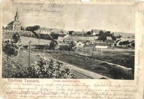 1905 Tenke, Tinca; út, templom. Lewy David kiadása és Deutsch fényképész felvétele / road, church (szakadások / tears)