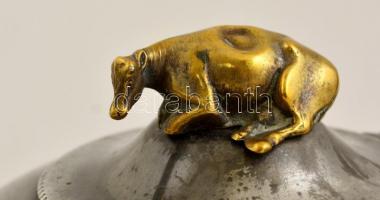 James Dixon&Sons Sheffield  alpakka kintó réz marha figurás fogóval, jelzett, horpadásokkal, m: ...