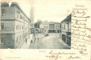 1901 Szászváros, Broos, Orastie; Iskola tér, gyógyszertár / school square, pharmacy (EK)