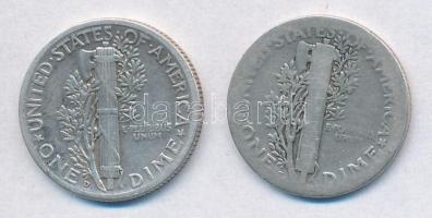 Amerikai Egyesült Államok 1917S 1d Ag + 1942D 1d Ag "Mercury" T:2-3
USA 1917S 1 Dime Ag +...