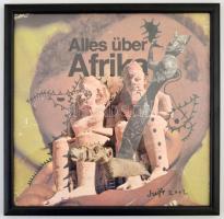 Szeift Béla (1944-2012): Alles über Afrika. Kollázs, papír, jelzett, üvegezett keretben, 29×29 cm