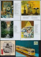 cca 1950-2000 Vegyes nyomtatvány tétel, összesen 42 db, közte modern képeslapok, karikatúra, Koppenhága fotókártyák, szájjal-lábbal festett festményeket ábrázoló képeslapok