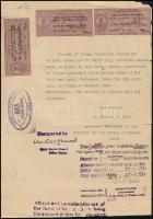 cca 1943 India, Raykot állam 2 rupia, 2 Annás adóív illetékbélyeggel / India tax sheet with document stamp