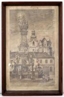 Handler jelzéssel: Főtér. Ceruza, papír, üvegezett keretben, 55×32 cm