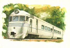 36 db modern használatlan mozdonyos motívumlap 2 db képeslap füzetben, Képzőművészeti Alap kiadása /...