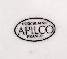 Apilco francia porcelán dísztányér, matricás, jelzett, jelzett (Périgord) ón kerettel, kis kopásokka...