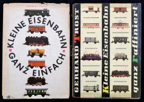 2 db német nyelvű vasútmodellező könyv: Trost, Gerhard: Kleine Eisenbahn ganz einfach (1962); Trost, Gerhard: Kleine Eisenbahn ganz raffiniert (1960). Kartonált papírkötésben, védőborítóval, jó állapotban.