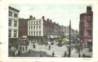 Manchester, Market Street, tram, shops (kis szakadás / small tear)
