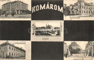 Komárom, Komárno; Klapka tér, Tiszti pavilon, Rakpart, Katona kórház, Megye utca, Központi szálloda. E. D. K. 192. / square, officers' pavilion, quay, street view, K.u.K. military hospital, hotel (kopott sarkak / worn corners)