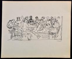 Herman Lipót (1884-1972): Asztaltársaság, papír, ofszet, jelzés a nyomaton, 28,5×23,5 cm