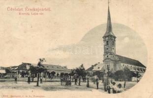 1907 Érsekújvár, Nové Zámky; Kossuth Lajos tér, Gyógyszertár, Római katolikus templom, üzlet. Conlegner J. és fia kiadása / square, pharmacy, Catholic church, shops (Rb)