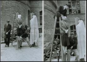 1945 Budapest, háborús bűnös nyilvános kivégzése a börtön udvarán, 5 db vintage negatívról készült m...