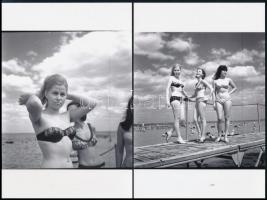 1968 Balatoni ,,sellők és halászok, professzionális minőségű, vintage felvételek Kotnyek Antal (1921-1990) budapesti fotóriporter hagyatékából, 10 db vintage negatív (6x6 cm és 9x12 cm), + 2 db mai nagyítás ezekről, 10x15 cm