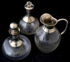 Art deco kiöntő készlet ( 3db), csiszolt üveg alpakka felső résszel, jelzés nélkül, m:22-25 cm