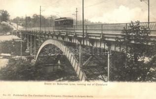 Cleveland, Scene on Suburban line running out of the city, tram on tramway bridge