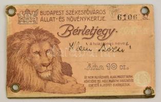 1918 Budapest, Állatkerti bérletjegy