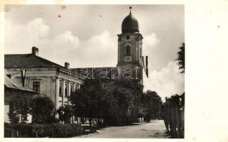 Losonc, Lucenec; Evangélikus templom, magyar zászló. Fenyves Andor kiadása / Lutheran church, Hungarian flag (fl)