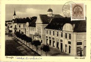 Tornalja, Tornala, Tornallya; utcarészlet, üzlet, Poraczky László kiadása / street, shop, TCV card