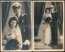cca 1940-45 Német egyenruhás pilóta korabeli esküvői fotó, 2 db,14x9 cm