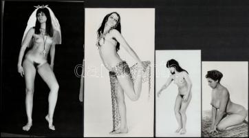 cca 1974 Egyszer élünk, szolidan erotikus felvételek, 7 db vintage negatív (24x36 mm), + 3 db vintage fotó (nincs kapcsolat a negatív és pozitív képek között), 23x14 cm és 13x8 cm között