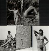 cca 1977 Egy régi nyár emlékei, szolidan erotikus felvételek, 4 db vintage negatív (24x36 mm), + 5 db vintage fotó, 14x9 cm