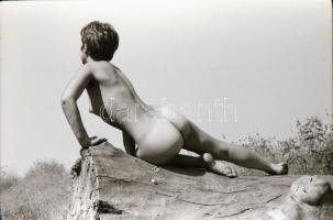 cca 1974 Műtermi és szabadtéri aktok, szolidan erotikus felvételek, 21 db vintage negatív, 24x36 mm