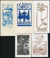 9 db magyar ex libris, rézkarc, linó- és fametszet, részben aláírtak
