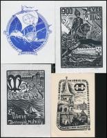 8 db magyar ex libris, rézkarc, linó- és fametszet, részben aláírtak / 8 Hungarian booklplates