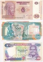 Vegyes: Zambia 1991. 100K + Szomália 1996. 500Sh + Kongói Demokratikus Köztársaság 2007. 50Fr T:I  Mixed: Zambia 1991. 100 Kwacha + Somalia 1996. 500 Shilin + Congo Democratic Republic 2007. 50 Francs C:UNC