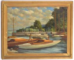 Jelzés nélkül: Vitorlások egymás közt, olaj, farost, keretben, 42×55 cm