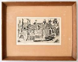 Gácsi Mihály (1926-1987): Önarckép. Rézkarc,  papír-karton, jelzett, keretben, 13×22 cm