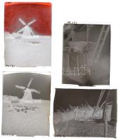 1936 Kiskundorozsma, Faragó-féle szélmalom, Kerny István (1879-1963) budapesti fotóművész hagyatékából 4 db vintage üveglemez negatív, 4,5x6 cm / windmill
