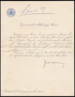 Jekelfalussy Lajos honvédelmi miniszter saját kézzel aláírt levele vasutas kinevezésében közbenjárás.