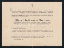 1895 Wilhelm Albert, Montenuovo hercegének halotti értesítője / Death announcement of the duke of Montenuovo.