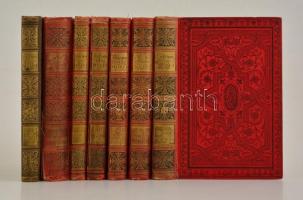 Jókai Mór összes művei sorozat 7 kötete. Nemzeti kiadás. VIII.,V.,XXII., L.,LVIII.,LIX,LXXXVII. kötetek. Bp.,1896-1912,Révai. Kiadói aranyozott egészvászon-kötés, Gottermayer-kötés, változó állapotban, többnyire kissé kopottas, kissé foltos borítóval, az egyik gerince sérült, az egyik kötet barna, a többi piros színű.