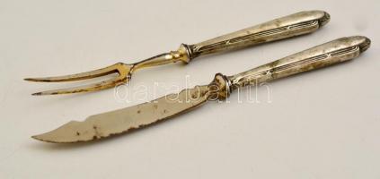 Ezüst nyeles hús villa és kés, összesen: 5-5 db, jelzett, h:13,5 és 15 cm