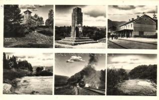 Csucsa, Ciucea; Ady kastély, Király-hágói emlékmű, vasútállomás, gőzmozdony / castle, monument, railway station, locomotive