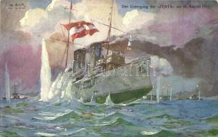 1914 Der Untergang der Zenta. K.u.K. Kriegsmarine / The downfall of SMS Zenta in a naval battle. Rotes Kreuz Kriegsfürsorgeamt Kriegshilfsbüro Nr. 31. s: A. Sirk