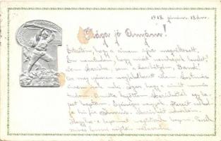 1918 Cs. és kir. 50. gyalogezred tábori levelezőlapja / K.u.K. Inf. Rgt. 50. Iwangorod-Mt. Cimone-Arsiero. Silver Emb.