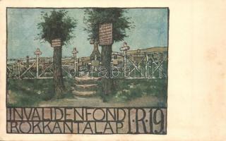 Cs. és kir. 19. gyalogezred rokkantalap segélylapja, az ezred temetője a harctéren / WWI K.u.k. I.R. 19. Invalidenfond military charitiy art postcard, heroes cemetery on the battlefield + K.u.K. Inft. Rgt. Nr. 19.