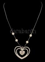 Ezüst(Ag) gyöngyös nyaklánc, "with love" feliratú szív medállal, állítható hosszúság, jelzett, h: 38,5 - 44 cm, bruttó: 6,7 g