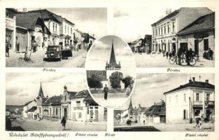 Bánffyhunyad, Huedin; Fő utca és tér, patika, automobil, templom / Main square and street, pharmacy, shops, church, automobile