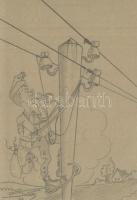 3 db második világháborús honvéd tábori postai levelezőlap kézzel rajzolt, humoros karikatúrákkal 19...