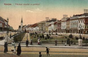 1917 Eperjes, Presov; Fő utca, park, gyógyszertár, üzletek / main street, park, pharmacy, shops