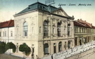 Losonc, Lucenec; Városháza, shops / Mestsky dom / town hall, shops