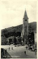 Tokaj, Római katolikus templom, Gyógyszertár, piaci árusok. Fränkel Dezső kiadása + 1935 Tokaji szüret So. Stpl.