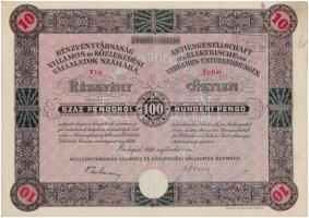 Budapest 1929. "Részvénytársaság Villamos és Közlekedési Vállalatok Számára" tíz részvénye...